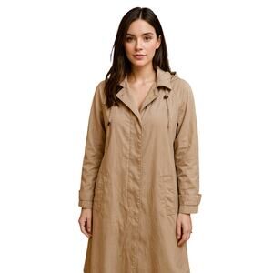 SP S PETITE khaki neutral trench coat vintage London fog w/ hood lined *flaw*
